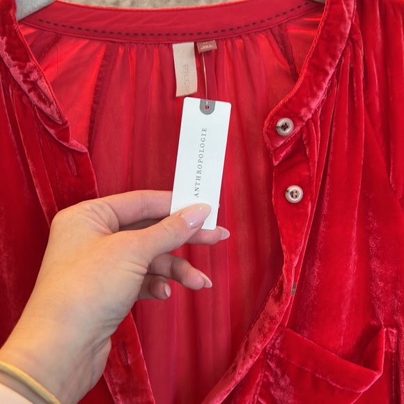 NWT Anthropologie Blouse Velvet Red - Picture 5 of 6